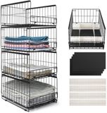 Wuciray 4-pack garderobekast organizer stapelbare opbergdoos kastorganisatiesysteem opvouwbare roestvrijstalen garderobekast organizer zwart