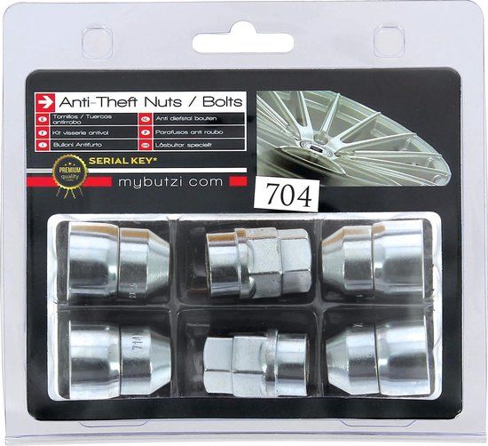 Butzi Anti-diefstal Wielmoeren M12 X 1.50 T19 6-delig - Zilver