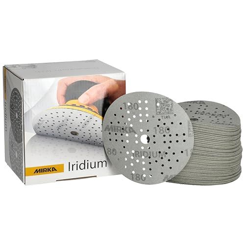 Mirka Iridium Premium schuurpapier Ø 125mm Klittenband 89-gaats, korrel 180, 100 st/Voor het schuren van verf, plamuur, grondverf, hout, staal, minerale toeslagen, kunststof