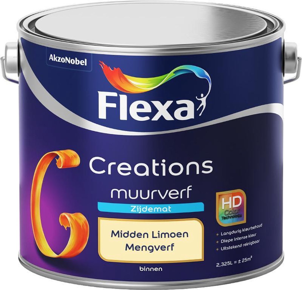 FLEXA Creations - Muurverf Zijde Mat - Mengkleuren Collectie - Midden Limoen - 2,5 liter