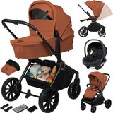 Lionelo Mika Plus - Kinderwagen 3in1 - XXL SET - incl. i-Size autostoel - Bruin Rood - tot 22kg