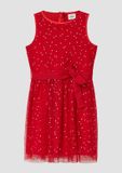 s.Oliver Jurk met lange mouwen, ronde hals, rits, gestipt patroon, skaterdress, feest, kinderen, vrouwen, rood, polyester, 92