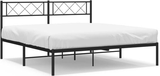 vidaXL Bedframe met hoofdbord Metaal Zwart 150x200 cm
