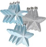 Decoris kersthanger sterren - 12x st - lichtblauw - 7 cm - kunststof - kerstornamenten - kerstversiering