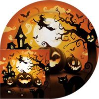 Fiestas Guirca Fiestas Halloween/horror pompoen - feest borden en servetten set - 24x - zwart- papier