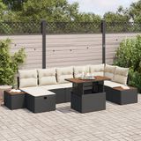vidaXL Tuinbank Set 8-delig Zwart Poly Rattan