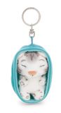 63161 Sleeping Pets Sleutelhanger, sneeuwluipaard, 8 cm, in mand, meerkleurig, pluche metgezel voor rugzak of tas, sleutelhanger voor groot en klein