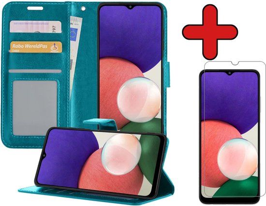 Samsung Galaxy A22 4G Book Case - Turquoise - Includes Screen Protector