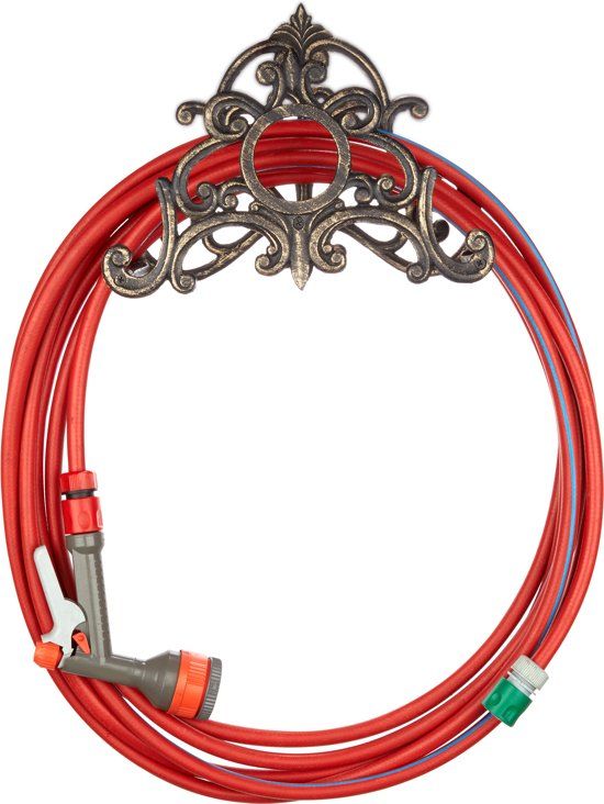 Relaxdays Tuinslanghouder Antiek Brons - Voor 20m Tuinslang - Slanghouder - Muur Wit