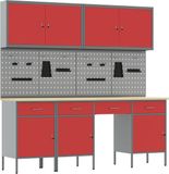 vidaXL Werkkast met lade 10 stuks Rood Engineered hout en staal