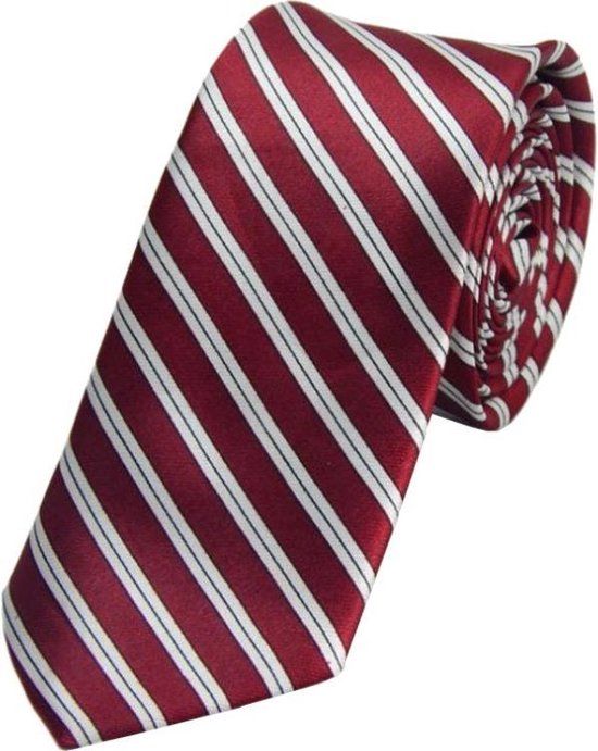 Fako Fashion® Skinny Tie - 5cm - Red/White Stripe - 145cm - Polyester