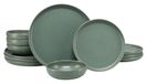 CreaTable, 25480, Serie Uno Green, service de table 12 pièces pour 4 personnes en grès, lavable au lave-vaisselle et au micro-ondes, fabriqué au Portugal