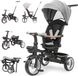 Vélo d'apprentissage 7-en-1 pour enfants - Vélo d'apprentissage HM-618 avec fonction poussette - Pliable - Barre de poussée pour parents - Cadre en Inox - Âge 1–2 ans - Pneus extérieurs - Gris