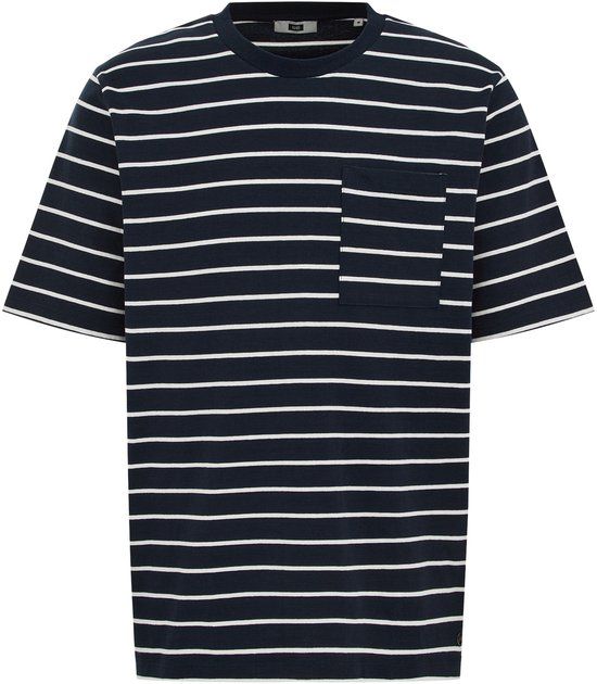 WE Fashion Heren Relaxed Fit Gestreepte T-shirt met Linnen - Donkerblauw - XXL