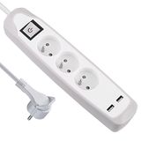 Electraline Gummy 35601 stekkerdoos met 3 stopcontacten en 2 USB-poorten, siliconen afdekking, schokbestendig, kabel 2 m, platte stekker