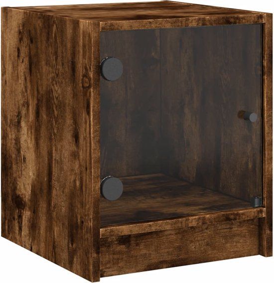 vidaXL Nachtkastje met glazen deur 35x37x42 cm gerookt eikenkleurig
