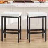 Set de 2 tabourets de bar, 66 cm de haut, blanc, cadre en métal, sans dossier