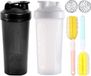 Ibenzoa® Set van 2 robuuste shakerflessen met roestvrijstalen mixballen en schuimborstels voor fitness