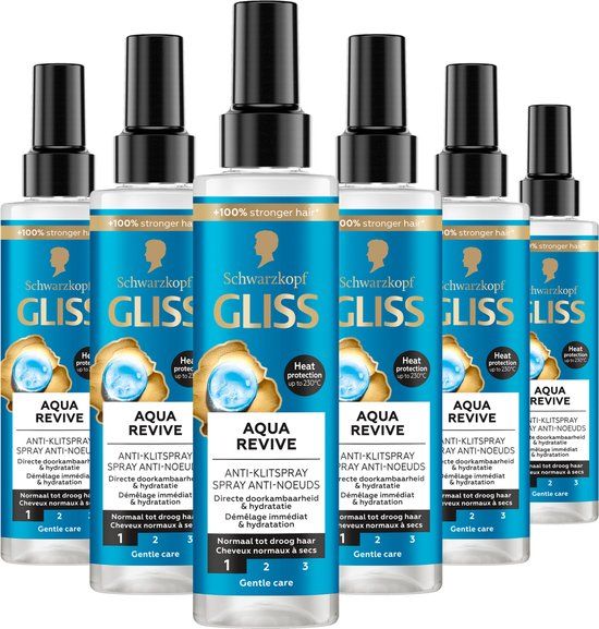 Gliss Aqua Revive Anti-Klit Spray - 6x200ml - Voordeelverpakking