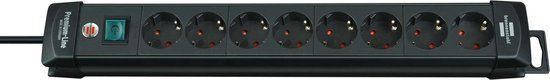 Brennenstuhl Premium-Line Stekkerdoos - 8-voudig - Zwart - 3m Snoer - Met Aan/Uit Schakelaar