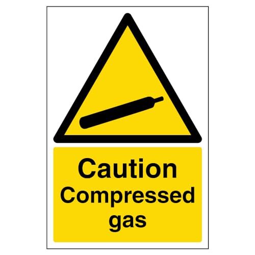 V Safety VSafety Signs 6A010AU-R "Voorzichtig Gecomprimeerd Gas" Waarschuwingsmateriaal en Chemisch Teken, 1 mm Stijf Kunststof, Portret, 200 mm x 300 mm, Zwart/Geel