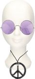 Smiffys Hippie Flower Power verkleed set - peace ketting - en ronde glazen party bril - paars - volwassenen