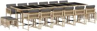 vidaXL Ensemble de jardin 17 pièces avec coussins, polyrotin, beige mélangé