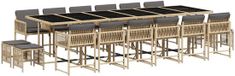vidaXL Ensemble de jardin 17 pièces avec coussins, polyrotin, beige mélangé
