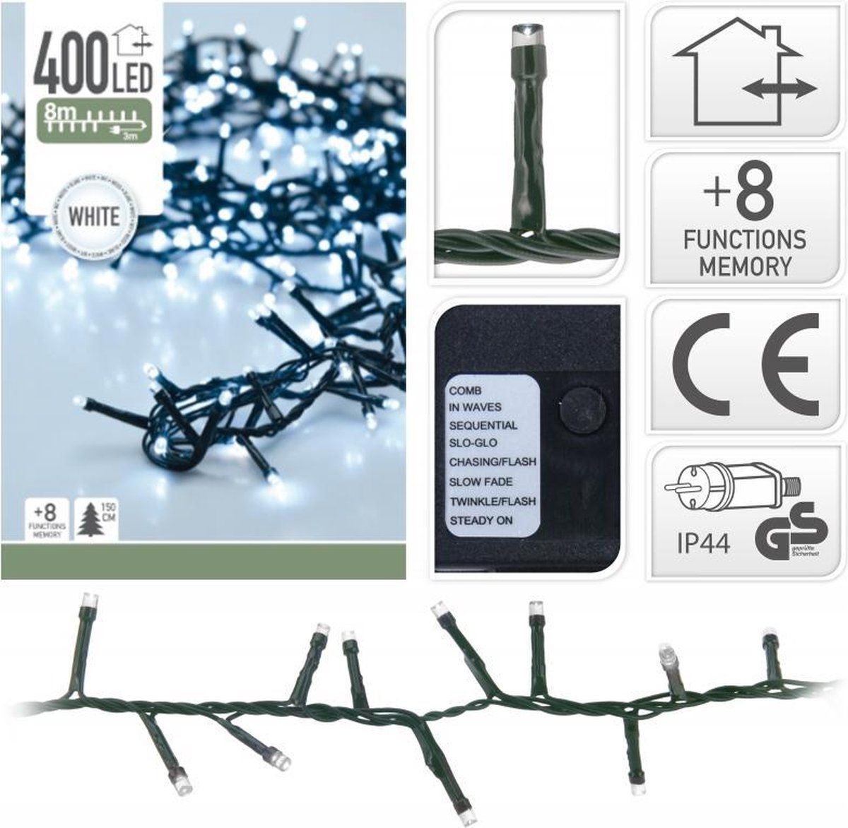 Home & Styling Kerstboomverlichting - Micro Cluster - 8 M - 400 LED's - wit - Zwart snoer