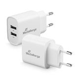 MediaRange USB-laadadapter - 2-poorts stekker-oplaadadapter 12 W, 2 x USB-A-uitgang voor het gelijktijdig opladen van meerdere eindapparaten