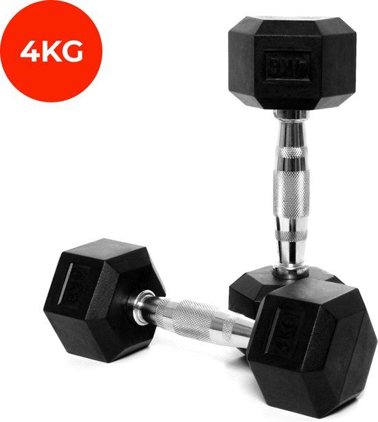 Core Power Rubber Hex Dumbbells - 4 kg (per paar) - Zwart