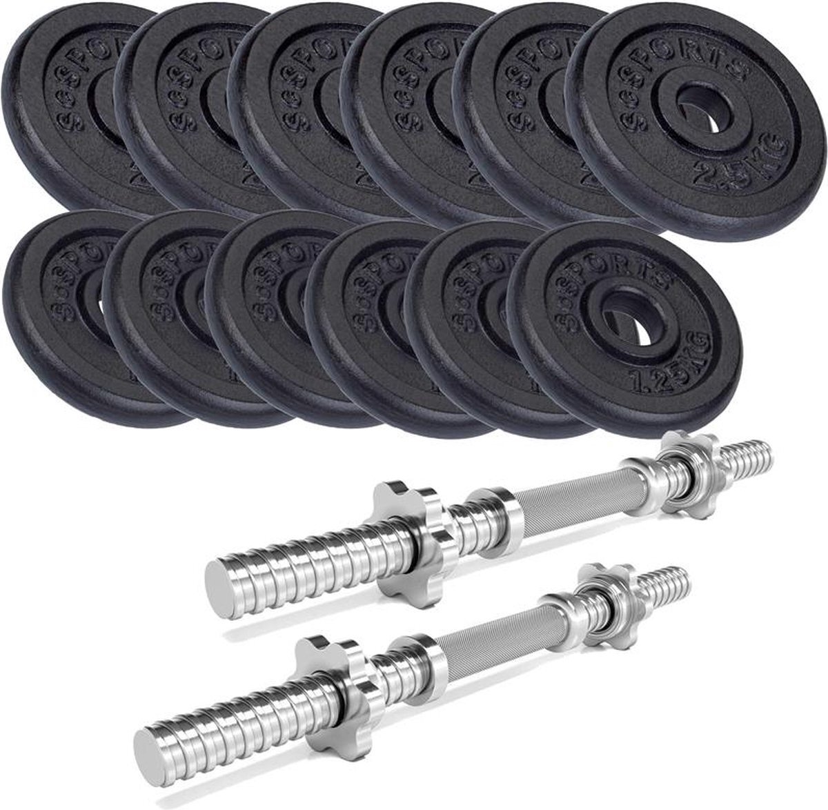 ScSports ScSPORTS® Dumbbellset 27 kg - Korte halterstangen incl. halterschijven - Gietijzer - 30 mm - Gewichten