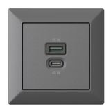 Inbouw USB-C 45 Watt + USB-A 15 Watt Laadstation Lader, Antraciet