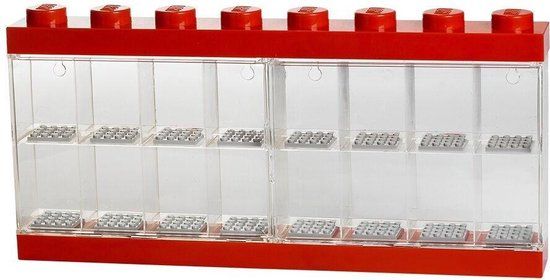 LEGO Vitrine voor Minifigures - 16 Vakken - Stapelbaar - Ophangbaar - Rechthoek - Rood