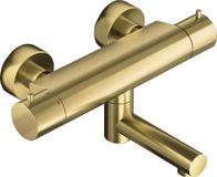 Hotbath Buddy thermostatische badmengkraan met wegdraaibare uitloop omstel uitloop geborsteld messing PVD