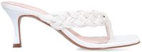 Manfield - Femmes - Claquettes à talon tressé en cuir blanc - Taille 38