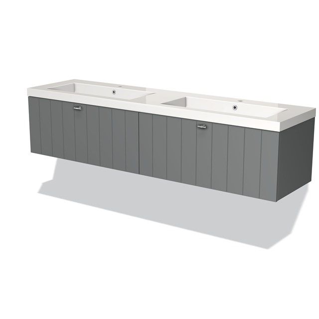 Maxaro Badkamermeubel 180cm Modulo Middengrijs 2 Lades Lamel Wastafel Mineraalmarmer