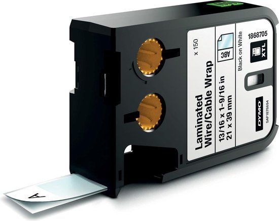 DYMO XTL Gelamineerde draad-/kabelwikkel - Zwart op Wit - 21mm x 39mm