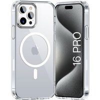 Phonillico® Case voor iPhone 16 PRO - Transparant siliconen met geïntegreerde magnetische cirkel