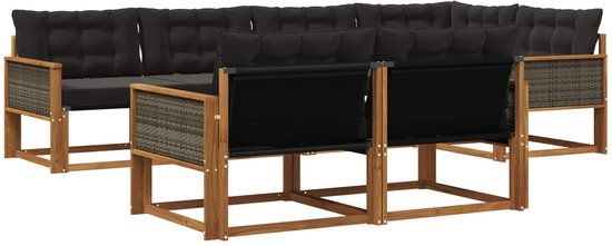 vidaXL Hoek loungeset 7-delig Acacia Hout Naturel en Zwart