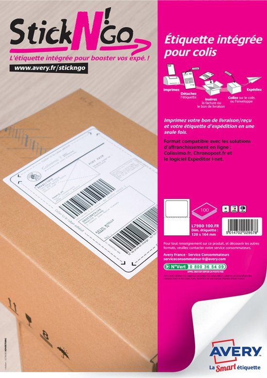 AVERY Stick'NGo geïntegreerd etiket, 120 x 164 mm, wit