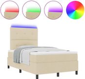 vidaXL Boxspringbed met LED-stripverlichting, Crème, 120 x 190 cm, Stof