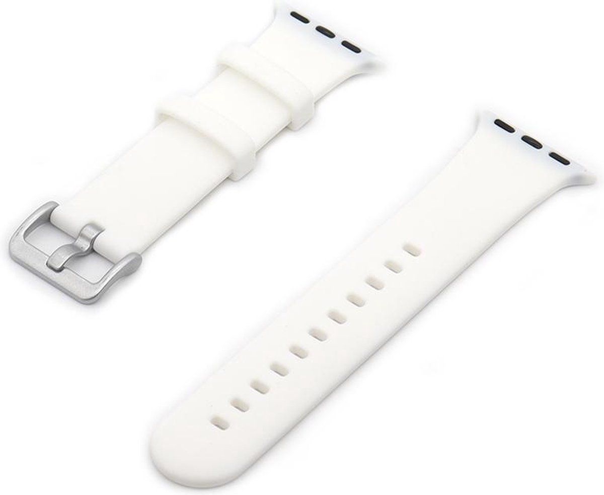 By Qubix Qubix Compatible Apple watch bandje - Rubberen sportbandje met gesp - Wit - Geschikt voor Apple Watch 42 / 44 / 45 / Ultra / 49mm Smartwatchbandje