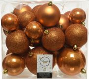 Decoris Kerstballen - 26x st - cognac bruin - 6-8-10 cm - kunststof