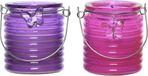 Decoris Citronella windlicht met kaars - paars en roze - 20 branduren - citrusgeur