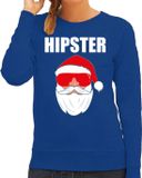 Bellatio Decorations Shoppartners Bv Foute Kerst sweater / kersttrui Hipster Santa blauw voor dames L