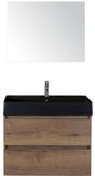 BES LED Maxx XL Badmeubelset 80 cm - Tabacco - Wastafel Kube Zwart 1 Kraangat met Spiegel