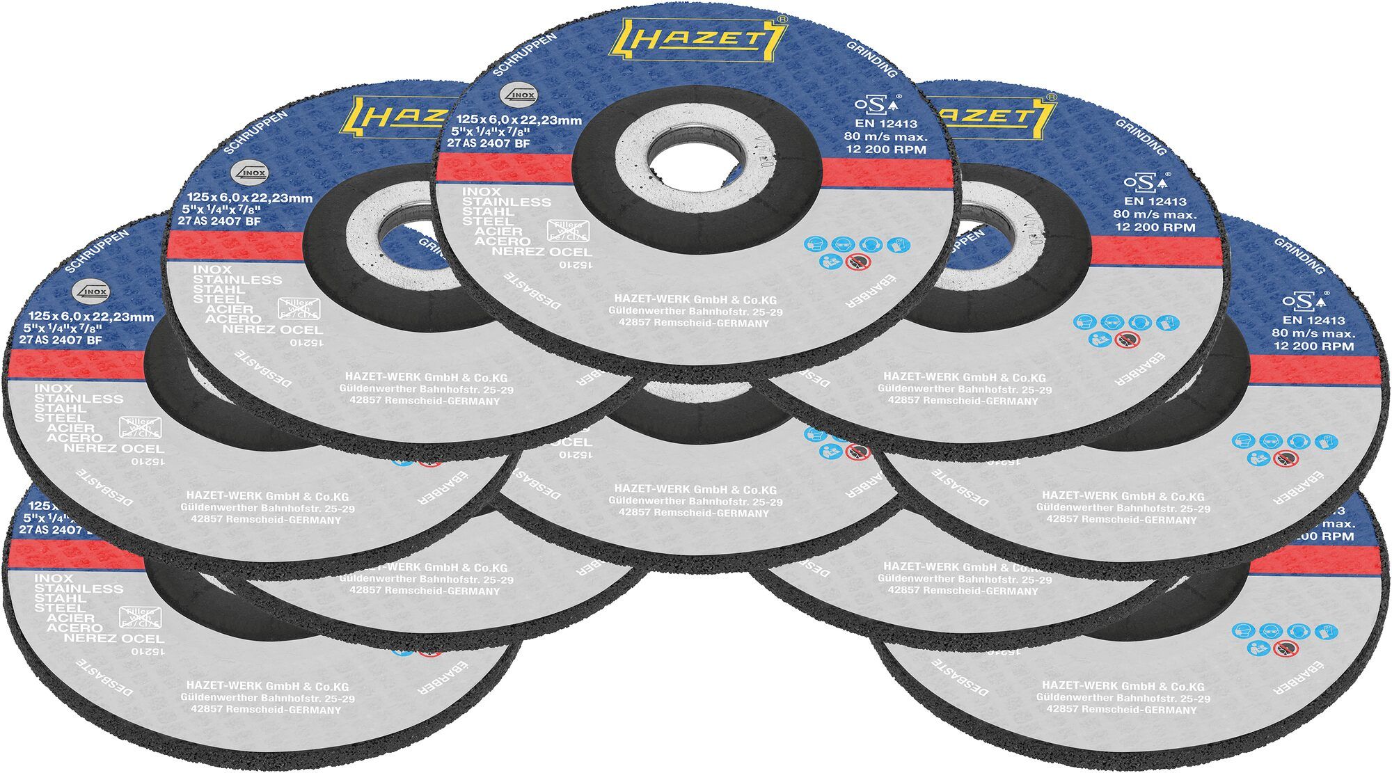 HAZET Afbraamschijvenset · 125 x 6 x 22,23 mm (5 x 1/4 x 7/8") 9233-011/10 · 10-delig
