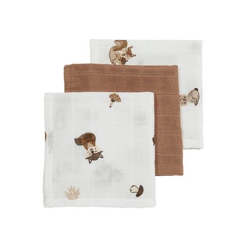 Meyco hydrofiel monddoekje Forest Animals 30x30 cm - 3 stuks - Toffee