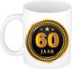 Bellatio Decorations 60 jaar thema koffiemok Medaille - jubileum - verjaardag - zwart met goud - Cadeau beker - 300 ml - keramiek - leeftijden